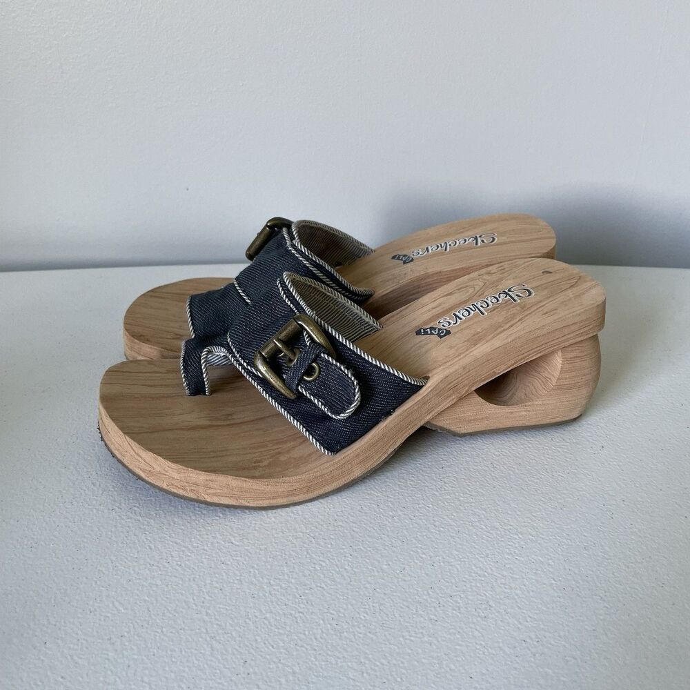 Skechers Vintage y2k Somethin' Else Denim Flatform Wedge Sandals Women's Size 7